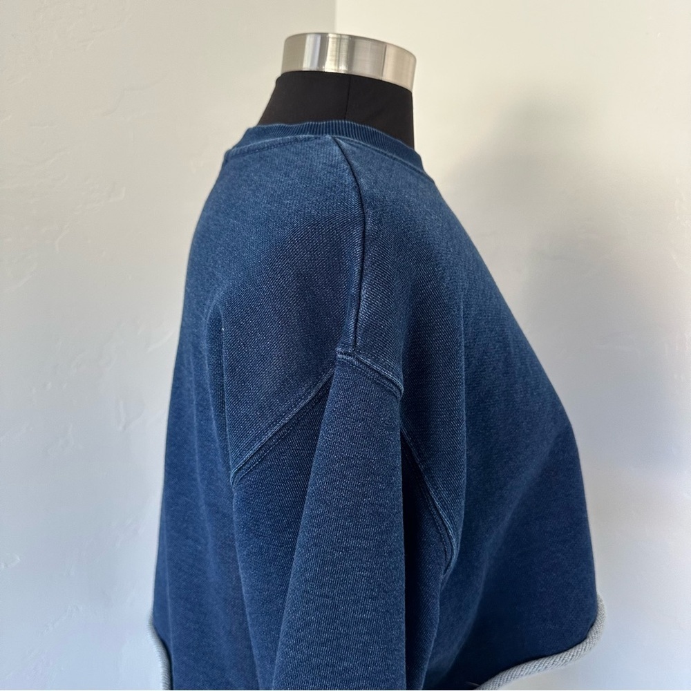 GOOD AMERICAN JEANIUS CROPPED Indigo Blue Terry Sweatshirt Size XS - Picture 6 of 13